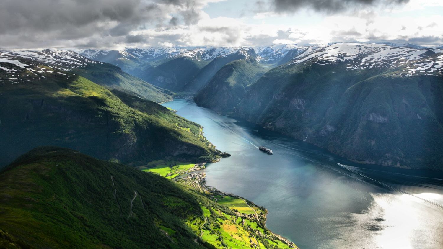 Aurlandsfjorden with Flåm in the bottom of the fjord. Photo: Visitnorway.com