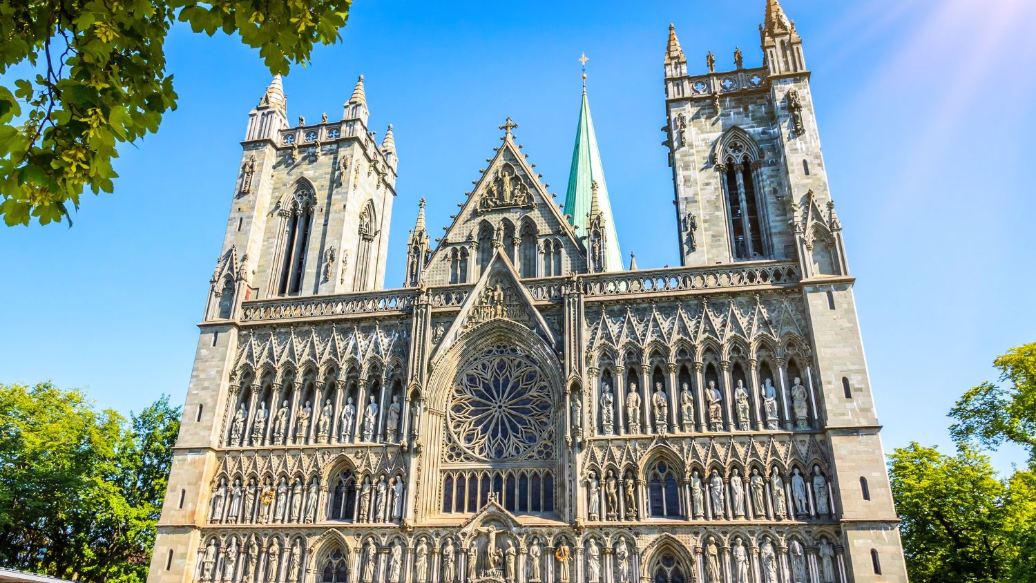 The Nidaros Cathedral in the summer in Trondheim