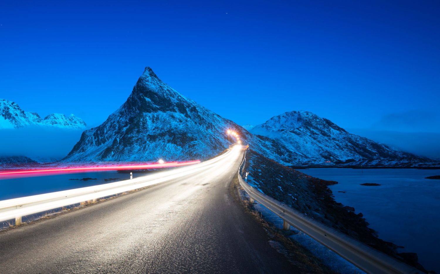 Car lights in Lofoten