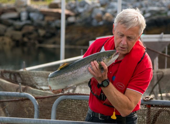 Man holding a salmon, photo: Olaf Søla