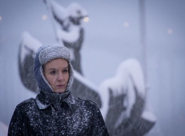 Actress in the snow in Tromsø. 