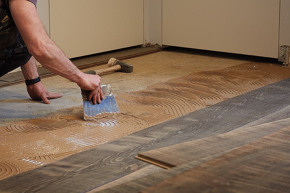 Glue down installation of timber flooring