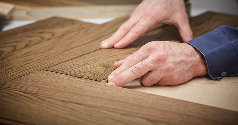 Herringbone timber flooring installation