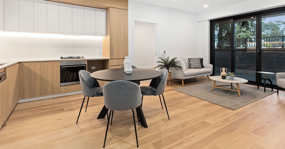 Grace Apartments, South Australia featuring Havwoods EP110 Blackbutt timber flooring