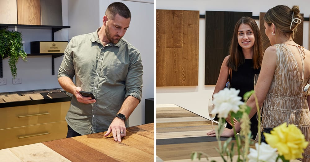 Havwoods Brisbane Showroom - people at sample tables