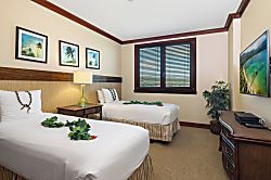 Beach Villas at Ko Olina O-1105 - The third bedroom with twin beds, with views, flat screen tv and plenty of storage.