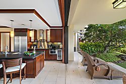 Beach Villas at Ko Olina B-107 - Kitchen with open patio transition, merging indoor with outdoor