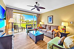 Honua Kai Hokulani 242 - Your living room features a comfortable sectional with a sofa sleeper for two and a 65" Sm