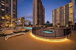 Waikiki Banyan Plumeria Suite - Guests will enjoy the 6th floor recreation deck with pool, hot tub, sauna and BBQs for all