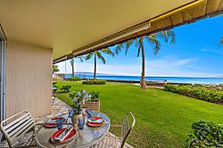 Kulakane 105 - Private patio opening to lush lawns and the Pacific Ocean.