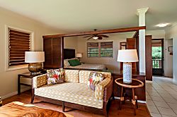 Hanalei Colony Resort K4  - living room and bedroom - You won't find a TV in this unit, though there is wifi so you ca