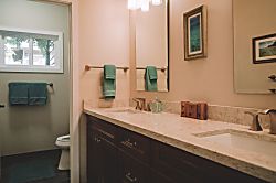 Kihei's Hidden Gem - Downstairs bathroom, with dual sinks and shower/tub combo