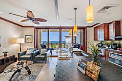 Beach Villas at Ko Olina O-703 - Kitchen and living room great for gathering with friends and family