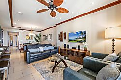 Beach Villas at Ko Olina O-703 - Large Living room with sleeper sofa and TV/linens provided