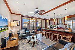 Beach Villas at Ko Olina O-703 - Living room with access to the lanai