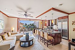 Beach Villas at Ko Olina O-406 - Open floor plan with eat-in kitchen looking out onto the lanai