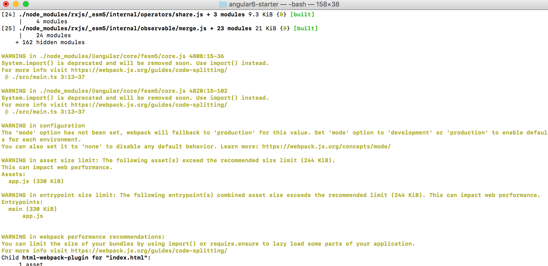 warning after config webpack to angular6