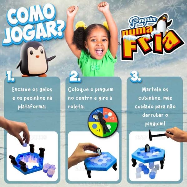 Detalhe das peças do jogo Pinguim Quebra Gelo