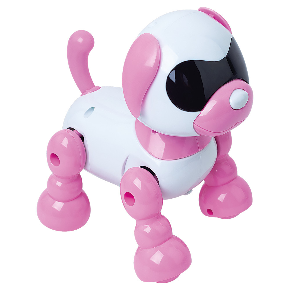 Detalhes do robô cachorro infantil na cor rosa