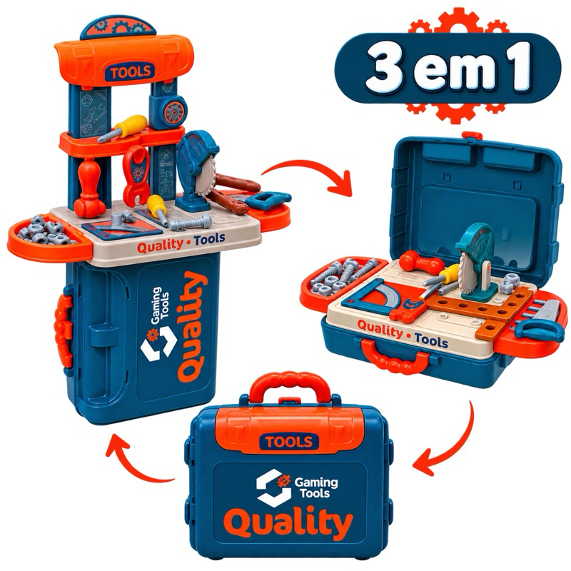 Kit de ferramentas infantil 3 em 1 para brincadeira de faz de conta