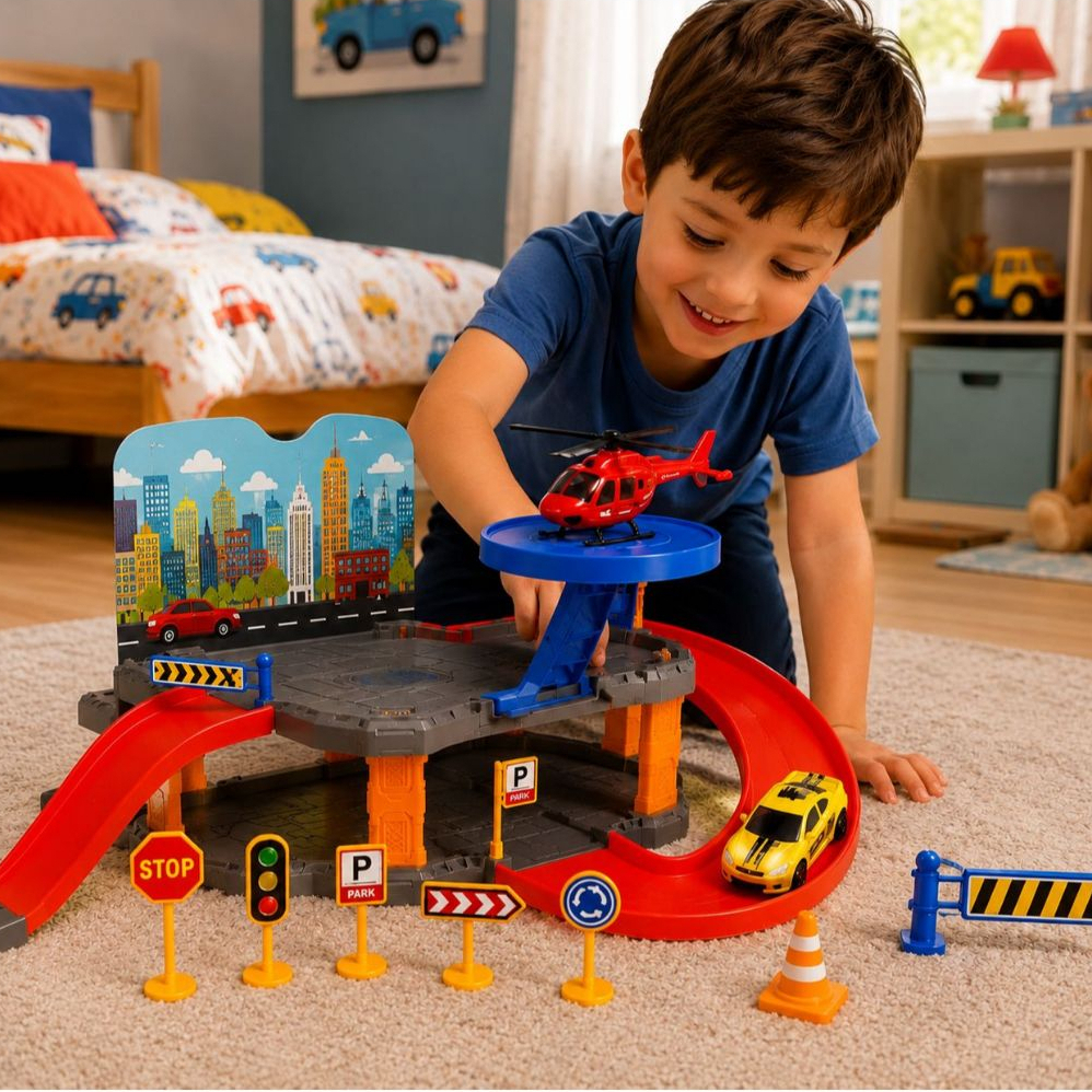 Detalhes da pista infantil de carrinhos para montar