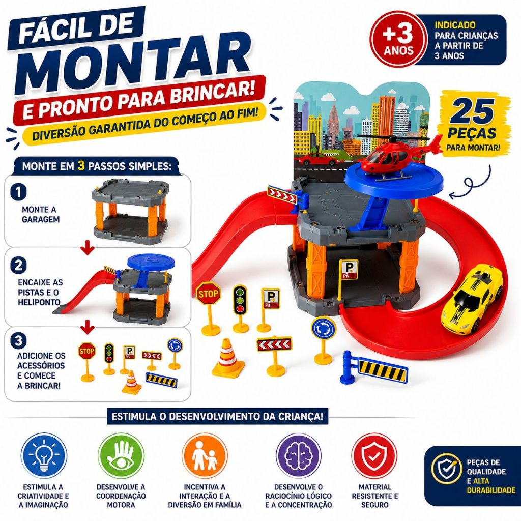 Pista criativa de carrinhos infantil montada