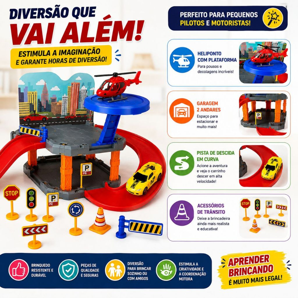 Pista infantil de carrinhos em configuração montada