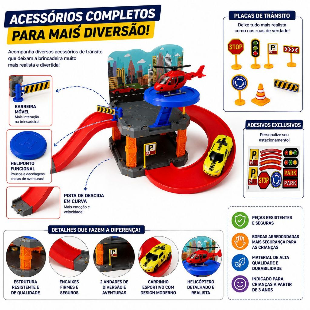 Brinquedo infantil pista e garagem de carrinhos