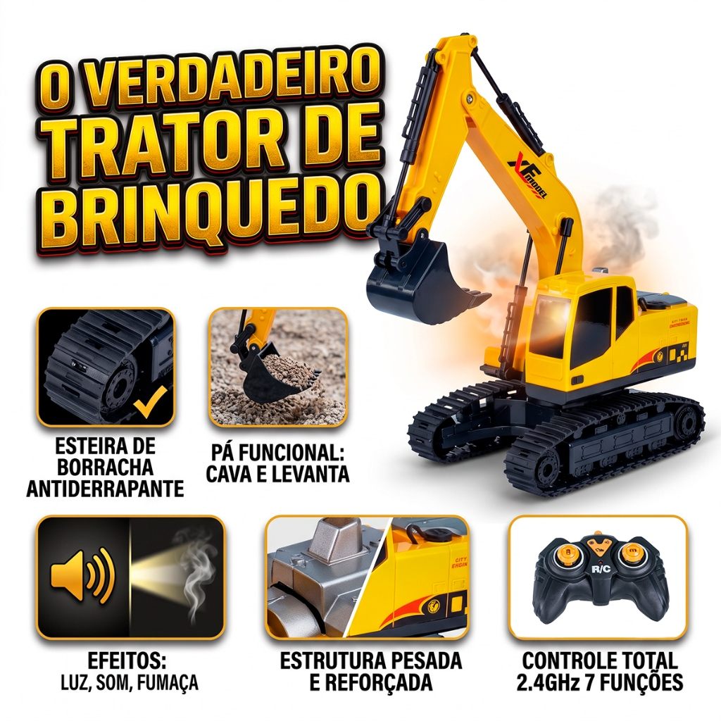 Brinquedo escavadeira de controle remoto 7 canais