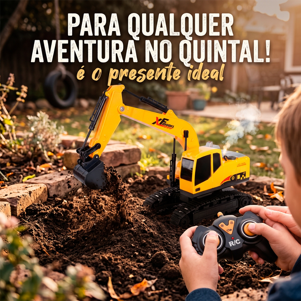 Escavadeira de controle remoto para brincadeira infantil