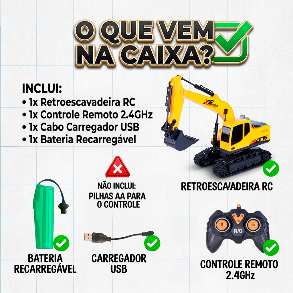 Escavadeira infantil controle remoto 360 graus