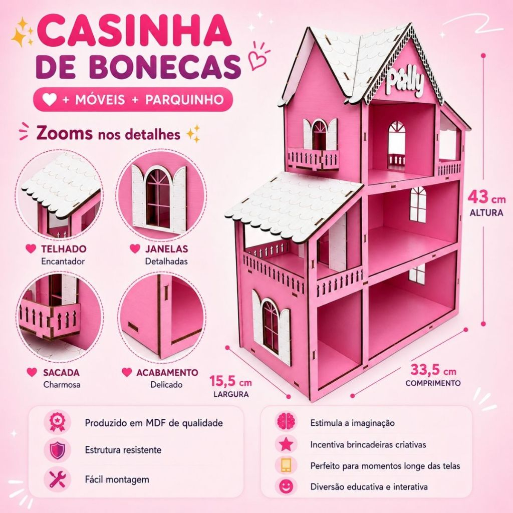 Casinha de boneca com móveis infantis