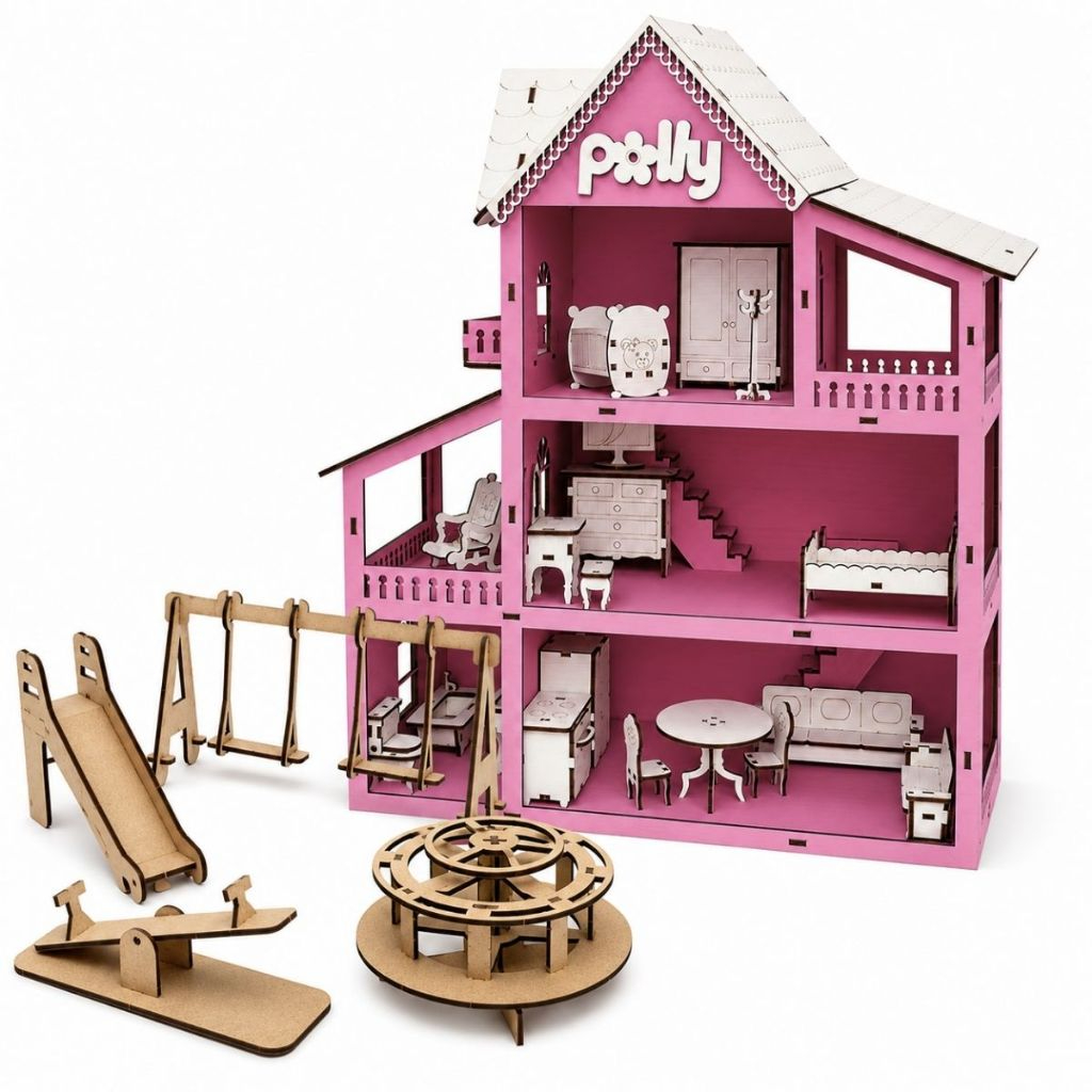 Detalhes da casinha de boneca infantil em MDF