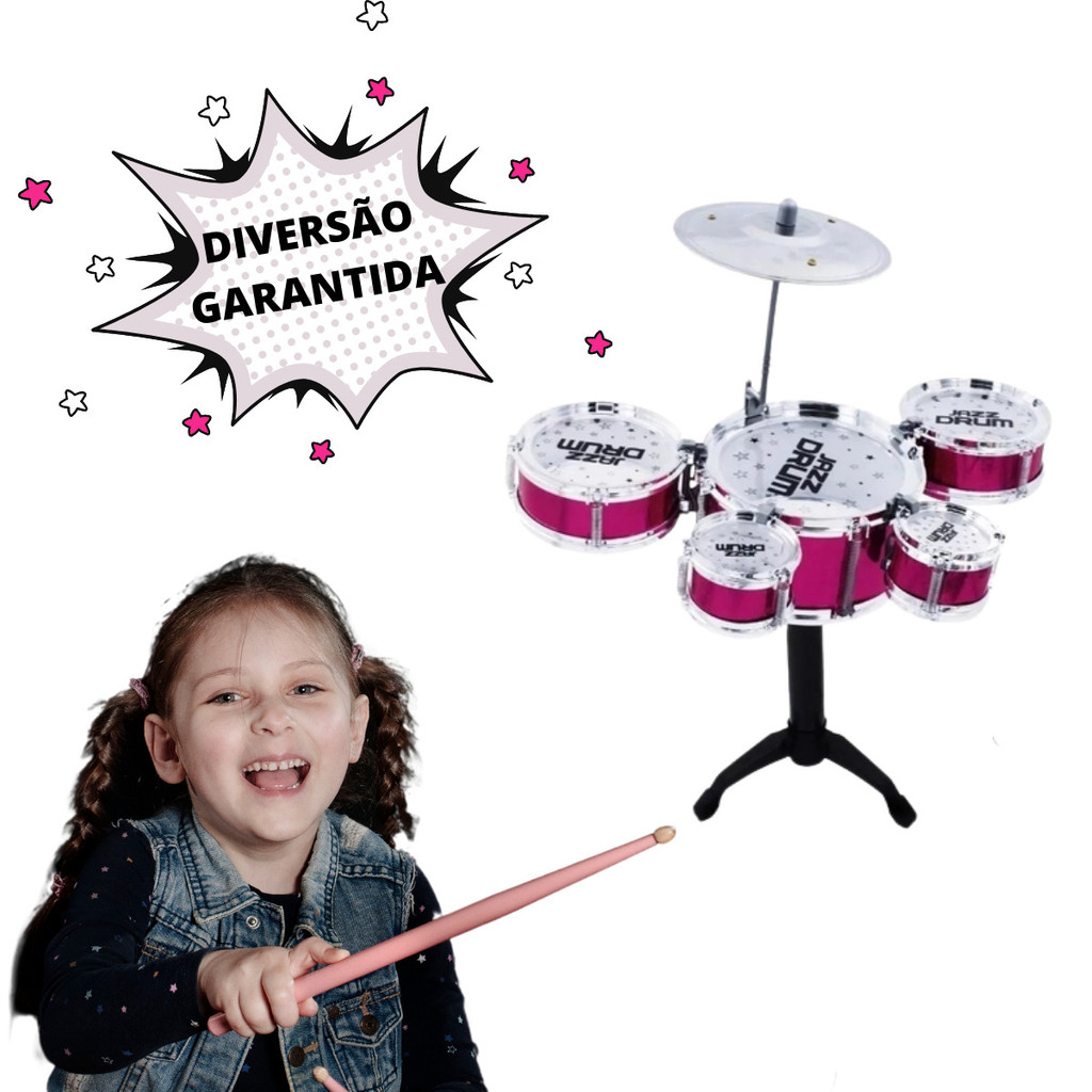 Mini bateria musical infantil vermelha completa