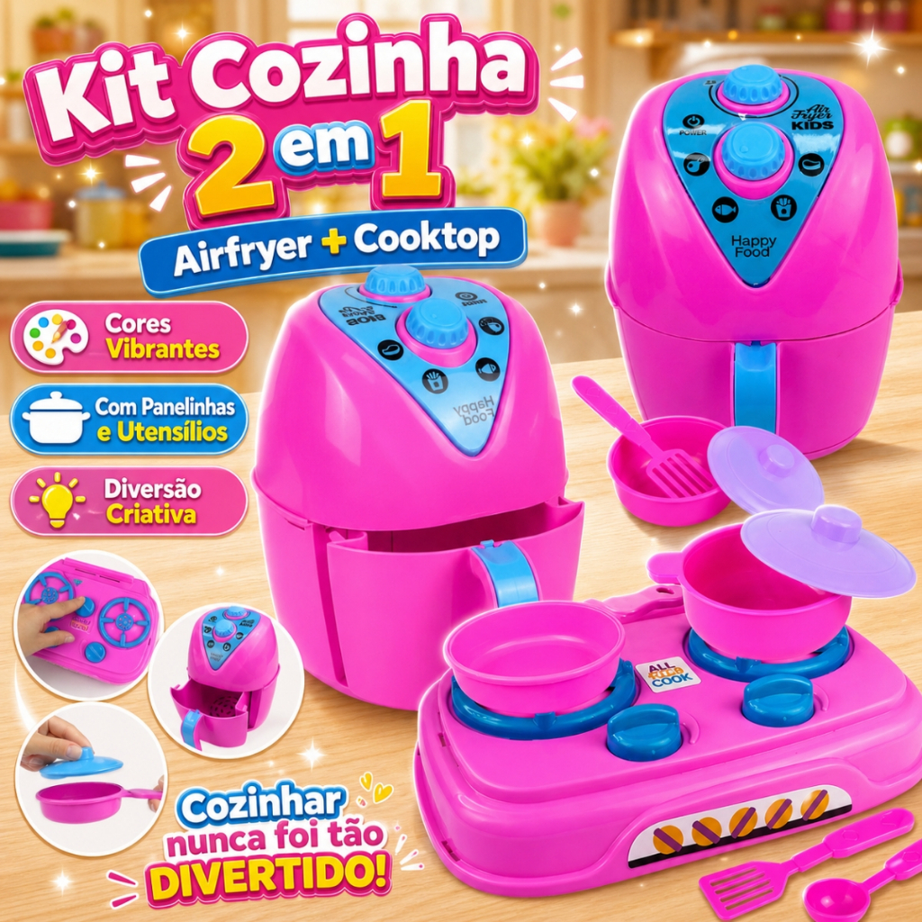 Fogão infantil e acessórios de cozinha