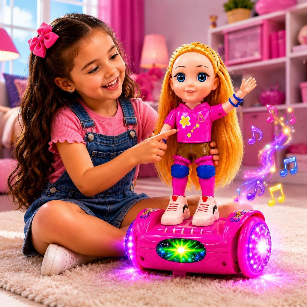 Boneca eletrônica infantil com música e iluminação
