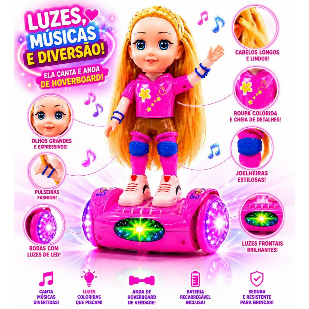Boneca giratória andadora eletrônica completa