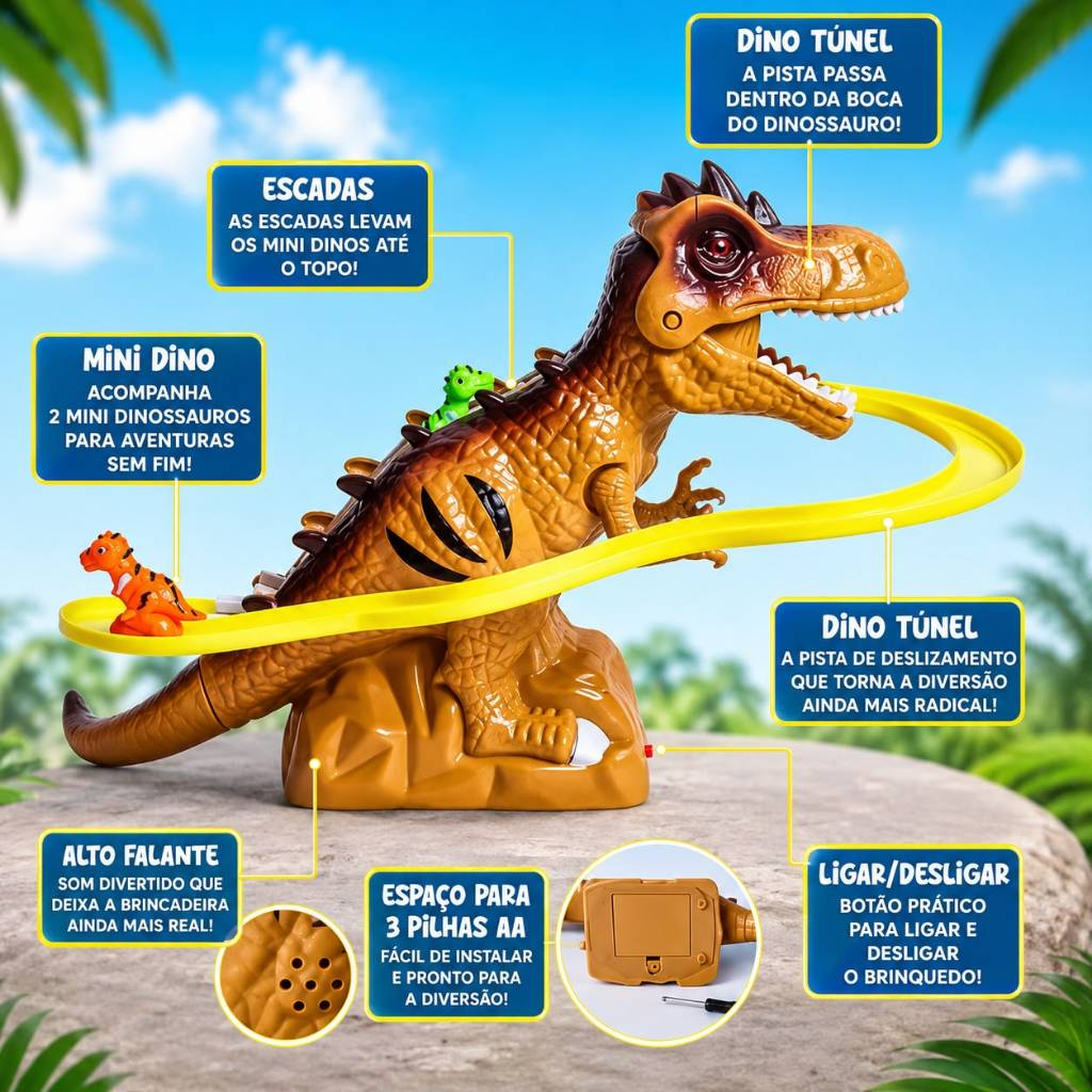 Brinquedo pista dino com carrinho e cenário
