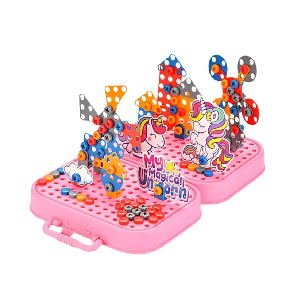 Brinquedo educativo de montagem com peças e parafusadeira