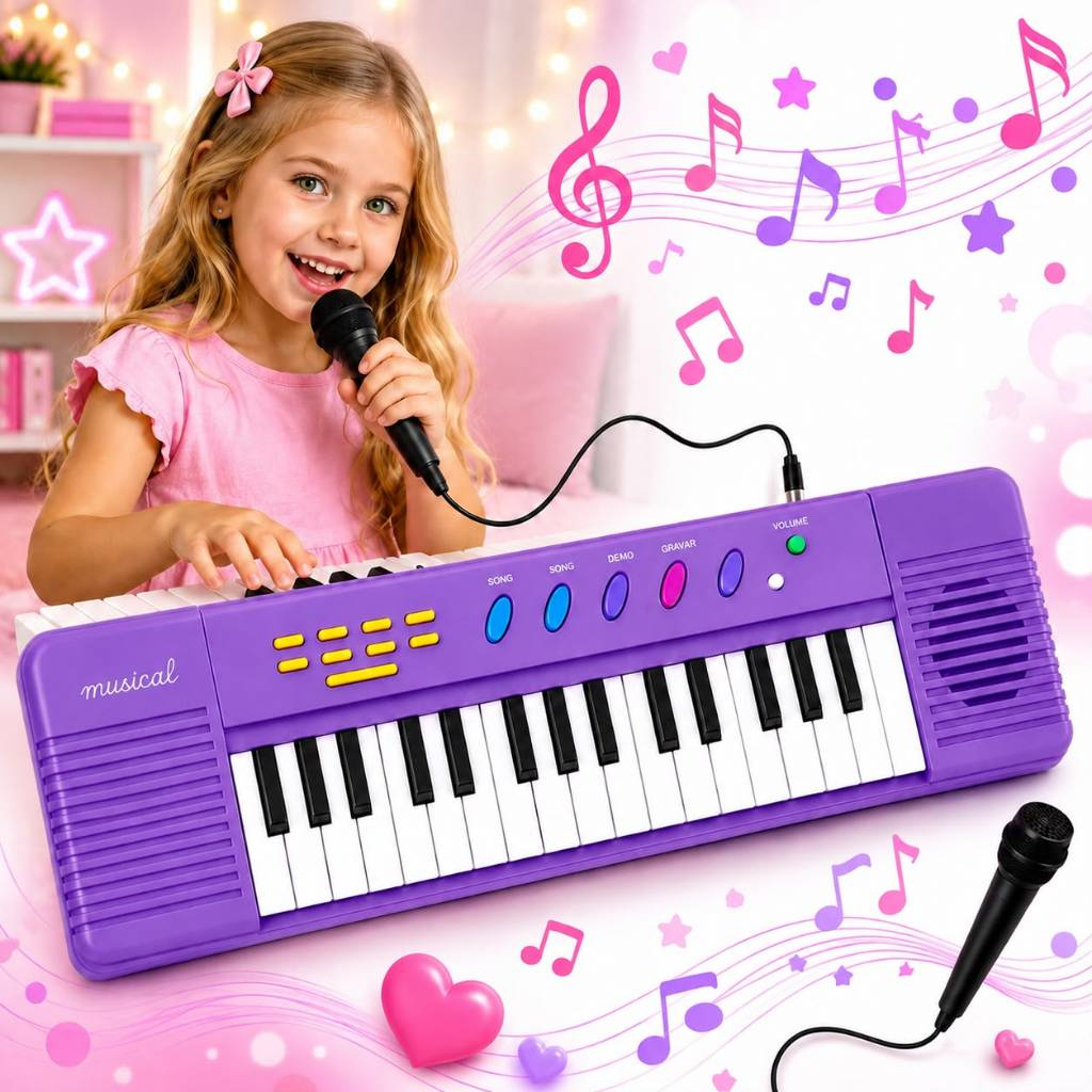 Teclado musical infantil em detalhes