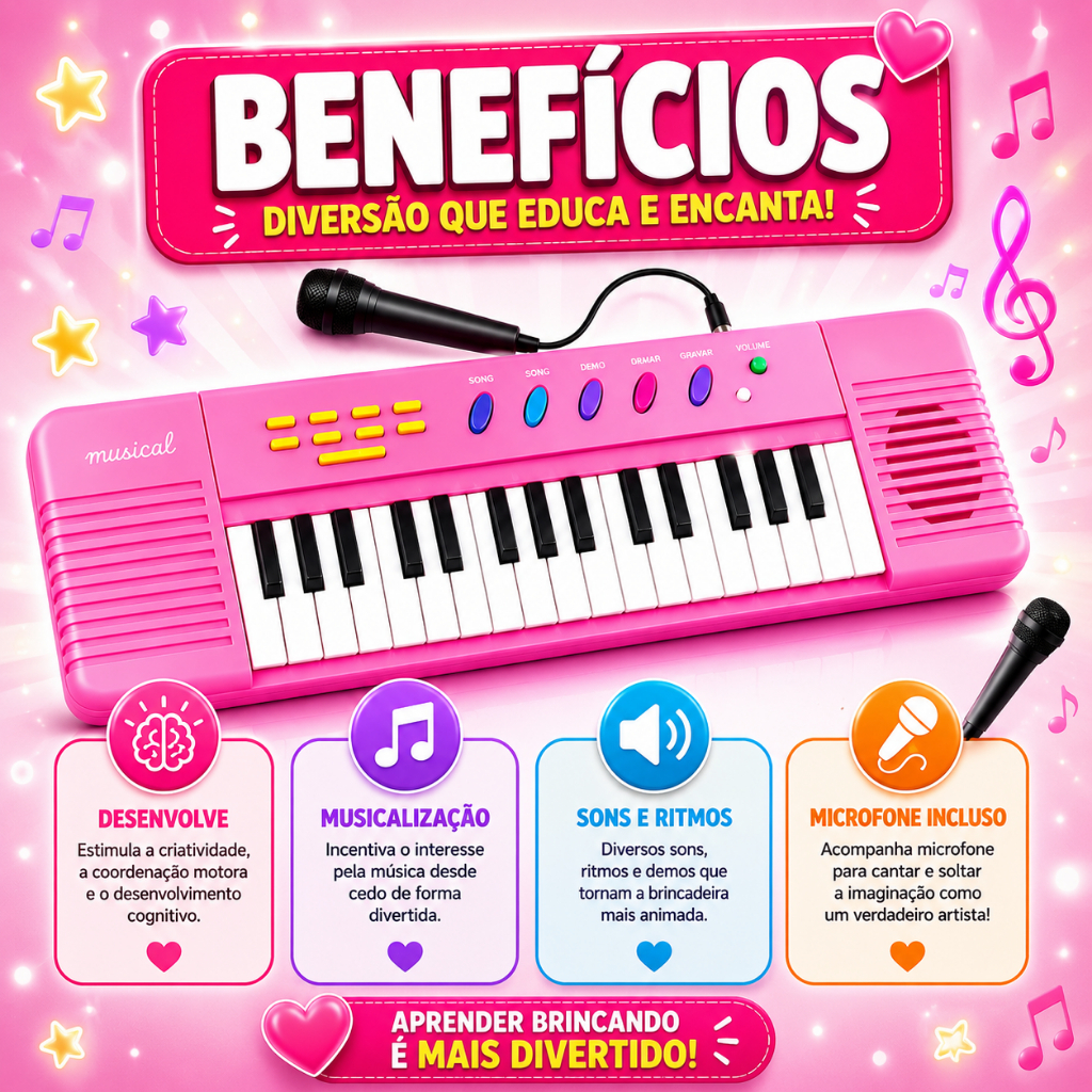 Criança brincando com piano teclado musical