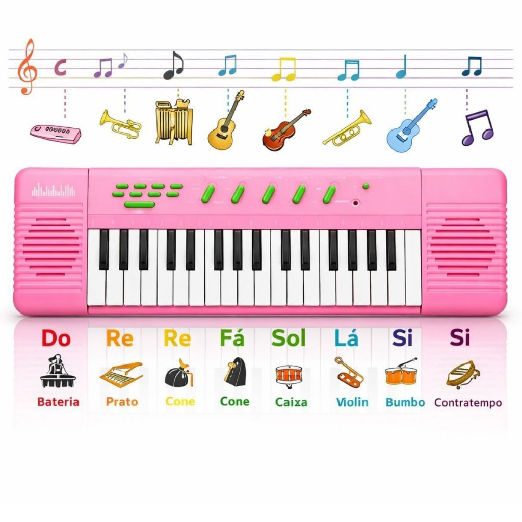 Teclado infantil e microfone