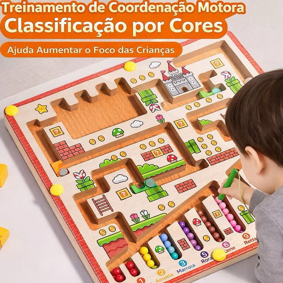 Labirinto magnético educativo infantil com bolinhas e caneta