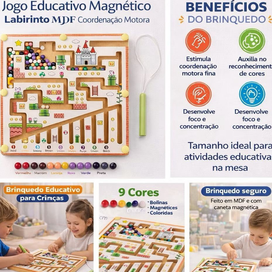 Brinquedo educativo labirinto magnético