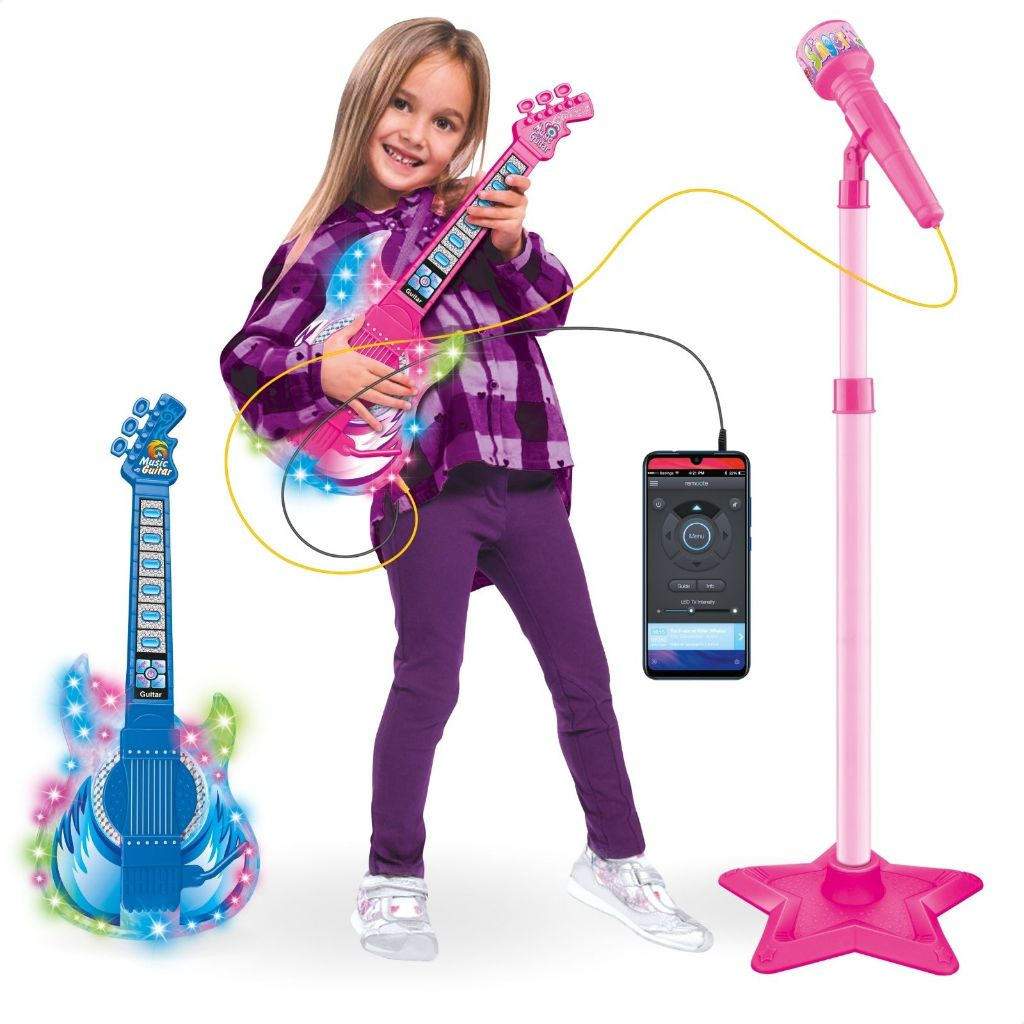 Guitarra infantil musical Nelius com microfone luz e som
