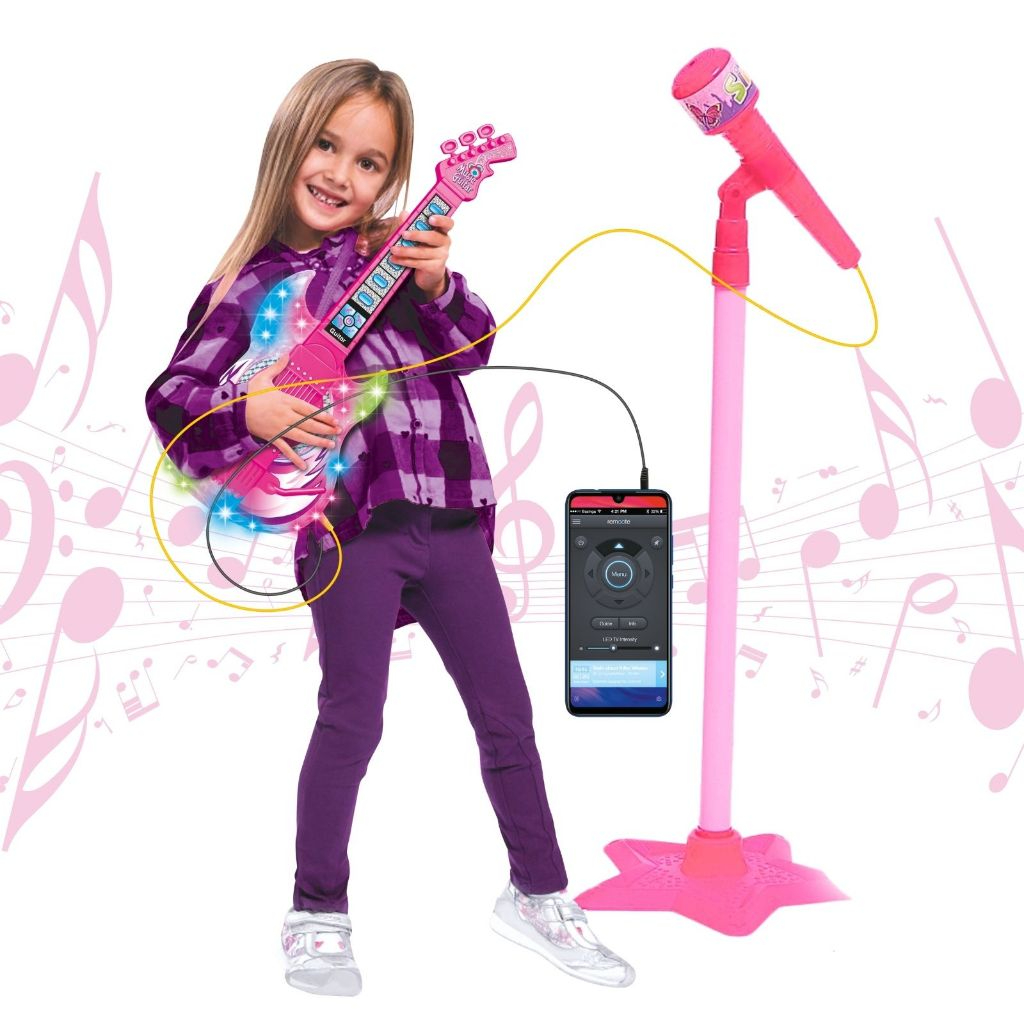 Guitarra Infantil Rosa com Microfone