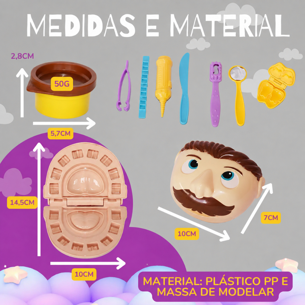 Brinquedo Massinha Dentista 14 peças