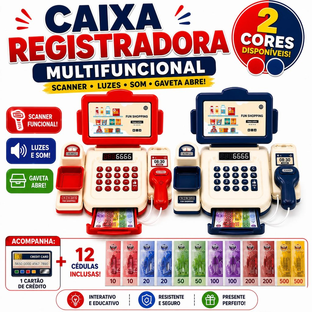 Caixa Registradora Infantil Nelius para mercadinho