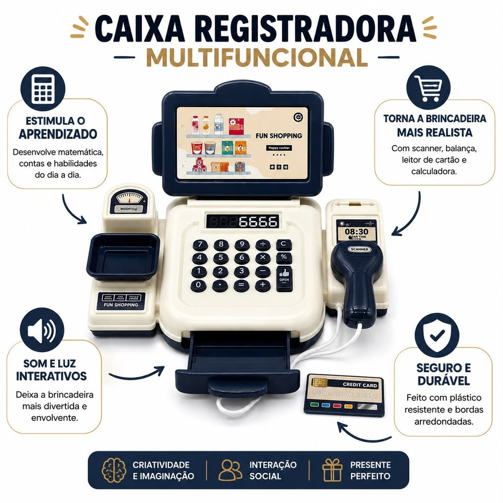 Cartão e cédulas da caixa registradora infantil