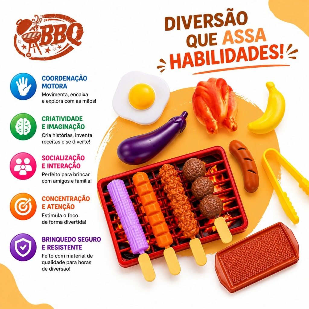 Brinquedo educativo churrasqueira infantil de faz de conta